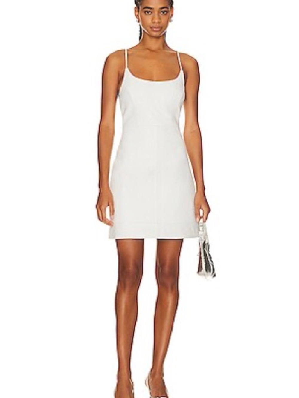 NWT White Leather Spaghetti-Strap Midi Dress